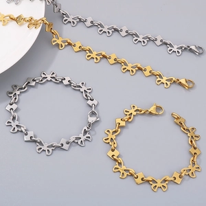 Detailed macro view of butterfly links in gold and silver steel chain bracelets