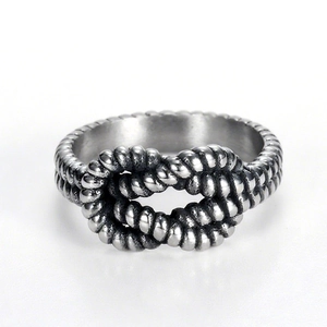 Minimalist twisted knot ring in vintage silver finish with retro stainless steel texture