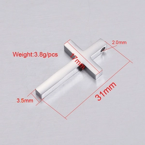 Polished mirror stainless steel cross pendant for DIY necklaces, 31mm x 17mm size