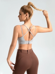Criss-cross back sports bra with adjustable back clasp and high-waist yoga leggings set