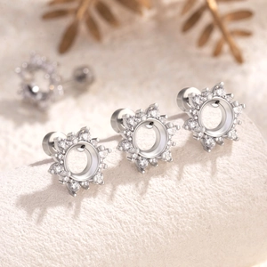 6mm snowflake titanium steel stud earrings with zircon inlay for jewelry making