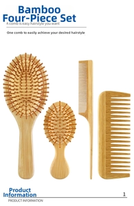 Set spazzole per capelli in bambù con spazzola piatta, mini, pettine a coda e largo