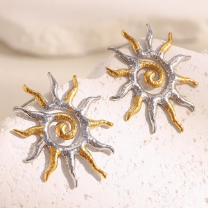 Niche Design Two-Tone Sun Spiral Stud Earrings Geometric Textured Stainless Steel 18K Gold Plated Jewelry For Women