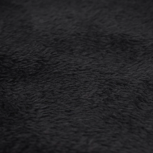 Detailed macro view of soft black faux fur plush material for thermal winter beanies