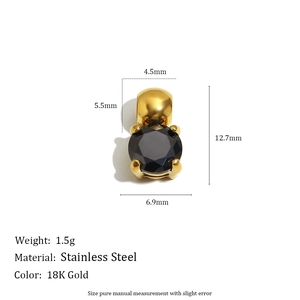 Detailed view of 18K gold plated stainless steel pendant with black round zirconia stone