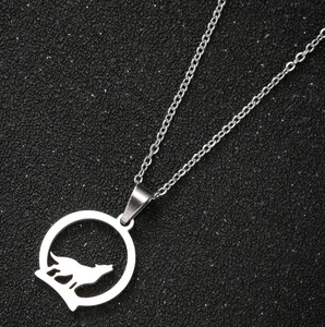 Fashionable hollow wolf silhouette pendant necklace in silver stainless steel finish
