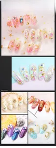 Detail view of 3D nail art charms including stars, moons, pearls and studs in a 12-grid box