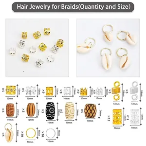 133pcs DIY dreadlock hair jewelry set with assorted gold and silver beads and rings