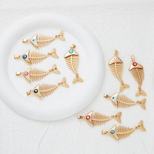 Colorful enamel fish bone pendants with golden finish for DIY jewelry crafting