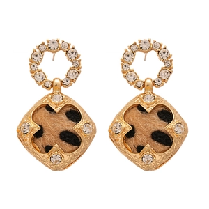 Boucles d'oreilles vintage avec imprimé léopard floqué, strass et fini doré