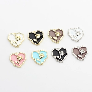 Set of colorful enamel rose heart pendants for DIY jewelry and earrings craftsmanship