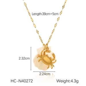 Detailed specs of crab pendant necklace with dimensions and chain length details