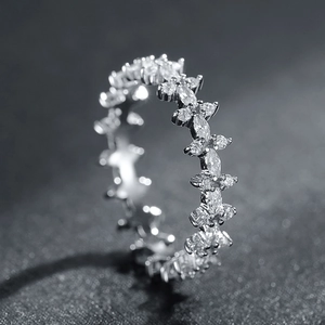Luxurious S925 sterling silver marquise cut diamond flower eternity ring in 45-degree view