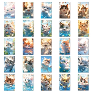 Dettaglio di 25 adesivi con gatti carini con disegni di gatti che nuotano sott'acqua