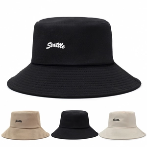 Seattle Embroidery Cotton Bucket Hat Sun Protection Breathable Adjustable Outdoor Casual Sunshade Basin Hat For Men Women
