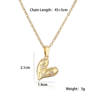 Detailed size chart for gold plated heart pendant necklace with chain length measurements