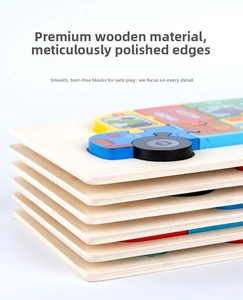 Detailed macro view of stacked wooden school bus 3D puzzle layers with colorful finish