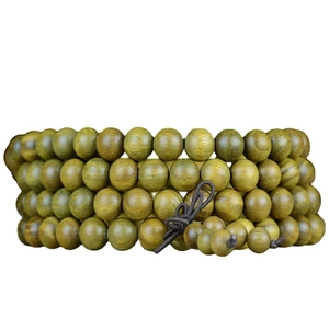 Bracelet mala authentique en bois de santal vert à 108 perles avec nœud tissé