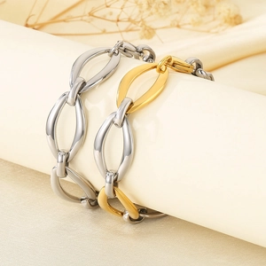 Modern gold and silver mixed color stainless steel oval link chain bracelet for women