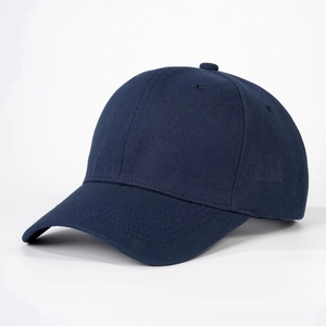 Classic dark blue six-panel cotton baseball cap with curved brim and solid color design