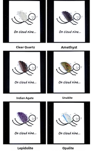 Collage aus sechs natürlichen Heilsteinen als Flügel wie Bergkristall und Amethyst