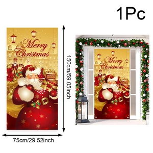 Close-up of Santa Claus door banner with 150x75cm size specifications and Merry Christmas text