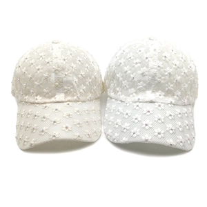 Fashionable white lace baseball caps with floral embroidery and sequins for women