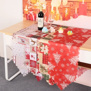 Chemin De Table Noël Tissu Imprimé Bord Festonné Décoration De Dîner Renne Flocon De Neige Motif Fête Maison