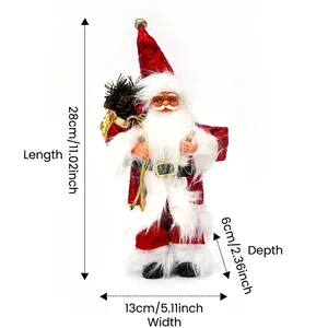 9-inch standing Santa Claus doll with red velvet suit, gold gift bag and pine decorations