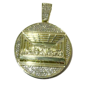 Hip hop gold plated necklace featuring The Last Supper medallion with iced out zircons