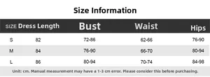 Detailed size chart for bodycon halter dress showing bust, waist, and hips in centimeters