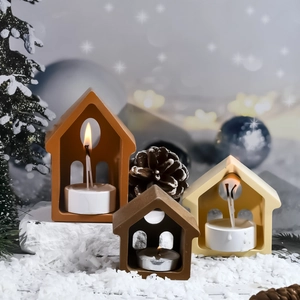 Lot de photophores en forme de mini maisons avec bougies pour décorations de Noël