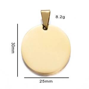 Gold stainless steel round blank pendant dog tag DIY engraved jewelry accessory 30x25mm