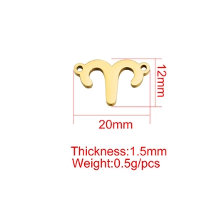 Golden mirror stainless steel Aries zodiac charm with 20mm width and 12mm height dimensions