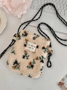 Borsa a tracolla floreale in lana d'agnello con tracolla a righe stile casual