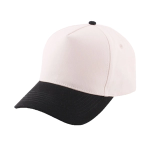 Classic two-tone cotton baseball cap with cream crown and black visor in a 5-panel design