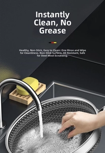 Close-up of 316L stainless steel pan with honeycomb texture being cleaned in a sink