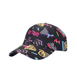 Retro graffiti pattern baseball cap with colorful Memphis style prints and curved brim