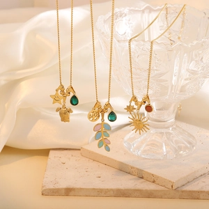 Stainless Steel Gold Plated Pendant Necklace With Turtle Tree Of Life Sun Star Glass Stone For Women Girls Jewelry
