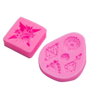 Pink silicone fondant mold with vintage relief, heart, and star patterns for DIY baking