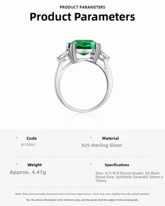 Specifiche tecniche dettagliate per un anello in argento 925 con una grande gemma verde
