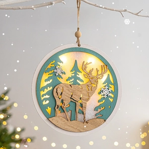 Christmas Hanging Ornament Wooden Sign LED Light Reindeer Snowman Festive Home Door Wall Decoration Merry Christmas