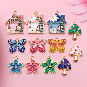 Cute Colorful Enamel Alloy Charms For DIY Jewelry Making Mushroom Butterfly House Flower Shapes Pendants Accessories