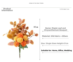 Detail of 47cm artificial eucalyptus and pompon mum bouquet with autumn orange silk petals