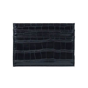 Close-up of black crocodile pattern PU leather texture and precise edge stitching