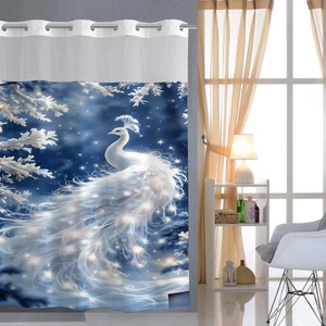 Waterproof Waffle Polyester Shower Curtain And Bath Mat Snap-In Removable Liner Top Mesh Window Weighted Magnetic Bottom