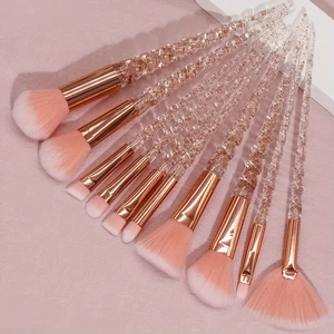 10pcs crystal spiral makeup brush set with pink gradient bristles and rose gold ferrule