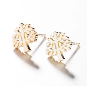 Elegant gold hollow Tree of Life stud earrings in polished stainless steel for women