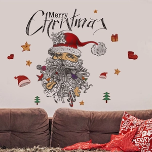 Stickers muraux de Noël avec Père Noël, étoiles et sapins pour le salon