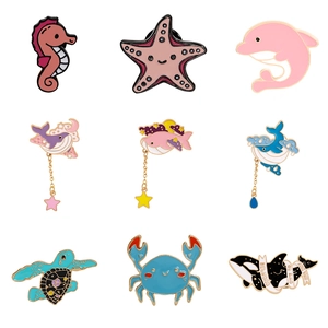 Enamel Brooch Alloy Cartoon Sea Animal Whale Shark Seahorse Lapel Pin Jewelry Accessory For Backpack Clothes Decoration